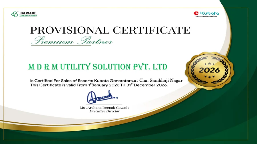 Escorts Kubota Premium Partner certificate for M D R M Utility Solution Pvt. Ltd