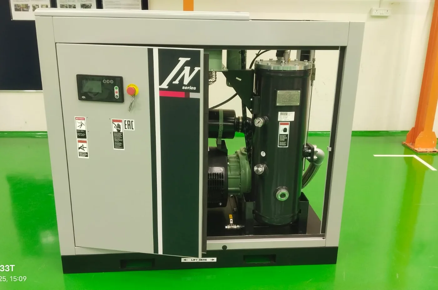 Team assembled around a completed compressed air package