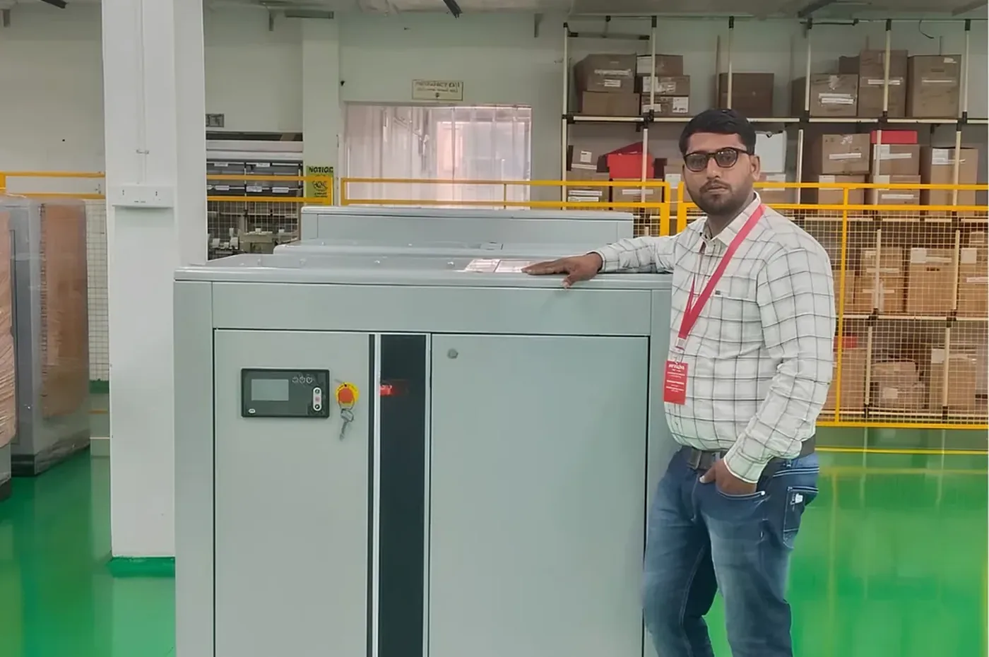 Engineers with a compressor package